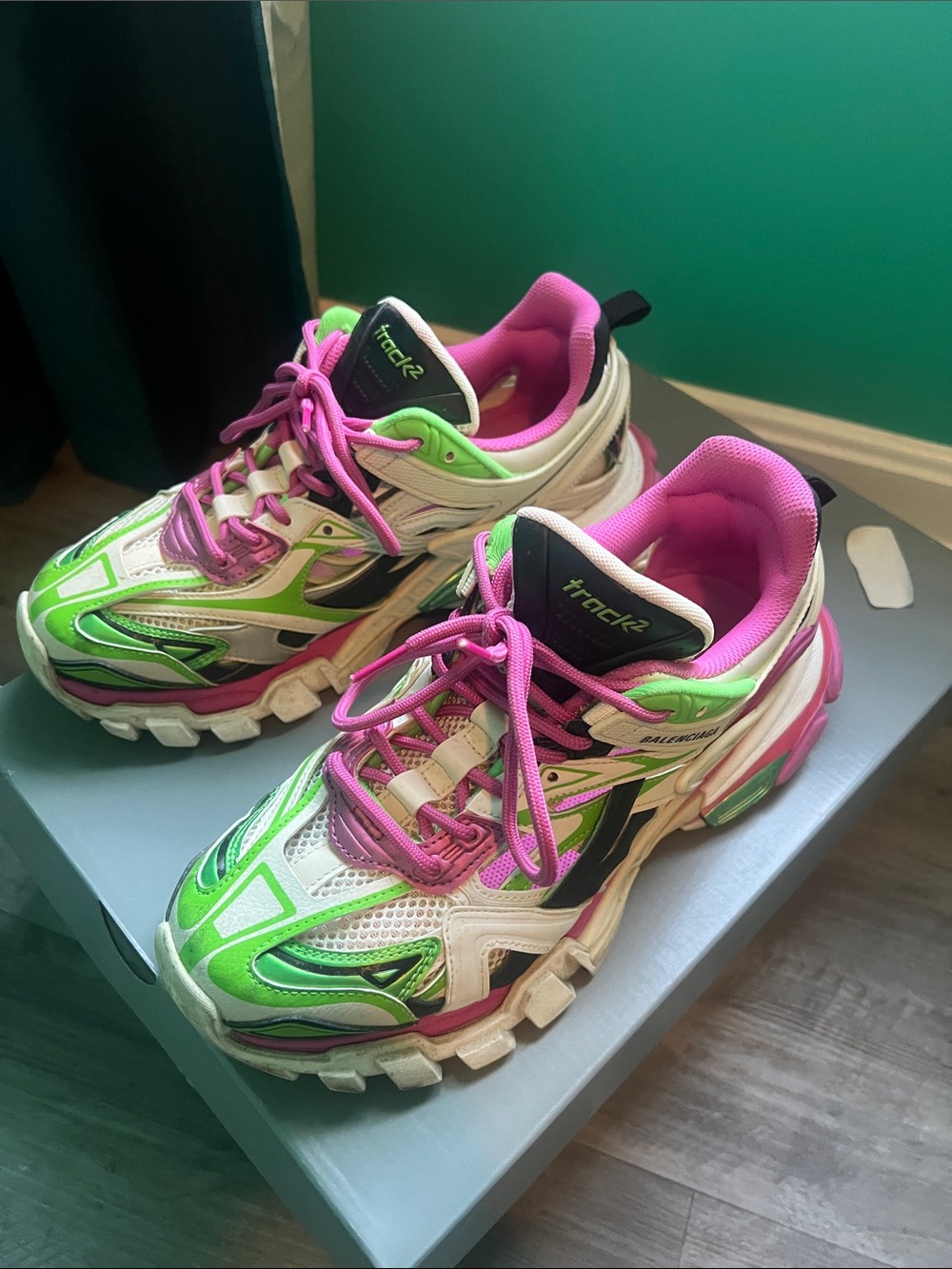 Balenciaga Track 2 Sneakers in White Green Pink